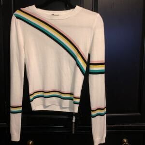 TopShop Retro Y2K Preppy Academia Diagonal Lines White Sweater 6